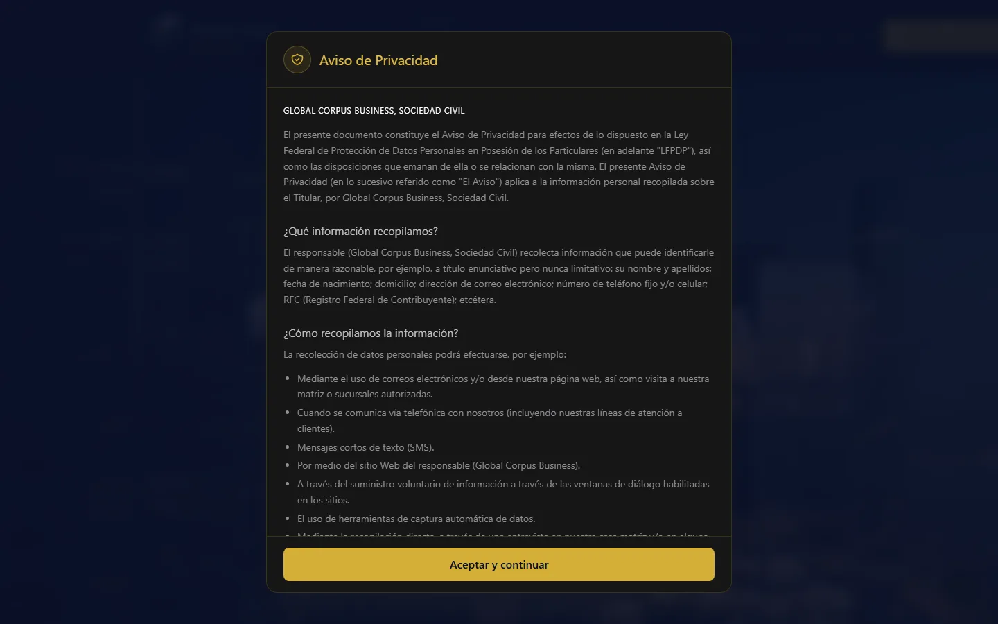 Captura de Global Corpus Business